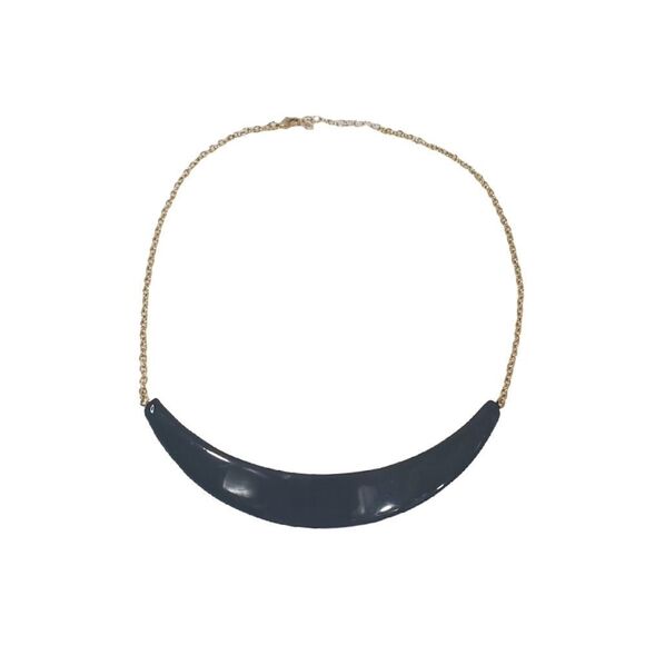 Black Enamel Goldtone Collar Choker Necklace and Earring Set - Picture 2 of 8